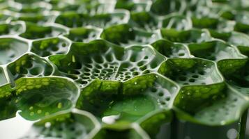 Lastly we see a closeup of a material that has created to replicate the selfcleaning properties of lotus leaves. The surface of the material appears to repel water an photo