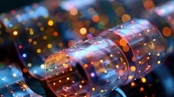 A highresolution closeup of a thin flexible biosensor made from a transparent material dotted with tiny electrodes and sensors that can detect and yze various chemicals an photo