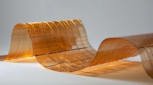 A detailed image of a flexible substrate with numerous embedded piezoelectric elements. The ultrathin material can be bent and molded to fit into various shapes making i photo