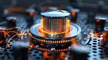 A detailed view of a microphone with a piezoelectric element capturing sound waves and converting them into an electrical signal photo