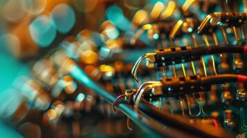 A detailed picture showcasing the complex assembly process of piezoelectric elements with numerous intricate wires and connectors being carefully attached photo