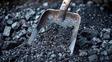 Black coal is shoveled into large open pits where it is sorted and separated by size photo