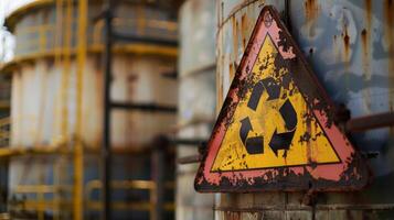 A sign warning of the flammable substances held within the storage tanks photo