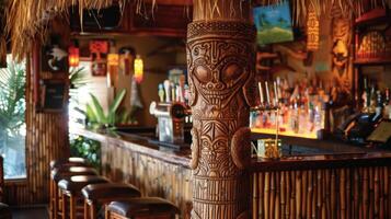 A thatched roof and islandinspired decor make a tiki bar feel like a slice of paradise in the heart of the city photo