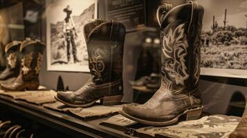 Antique black and white photographs of cowboys wearing their iconic boots line the walls transporting visitors to a time when the wild west was still untamed photo
