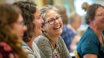 A lively atmosphere filled with laughter and conversation as workshop participants share their progress and techniques with one another photo