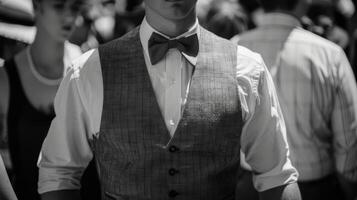 The competitions official dressed in a crisp buttonedup vest and bowtie walks through the crowds to oversee the competitors photo