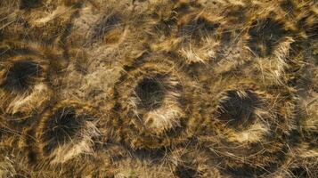 Odd patterns of dry grass forming rings in the ground giving off an otherworldly presence photo