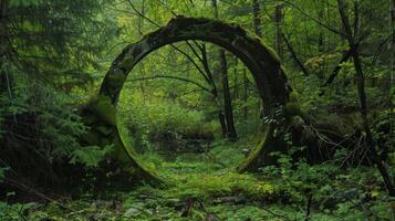 A mystical display of circular green patches appearing to be a gateway to another world photo