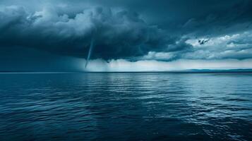 The calm before the storm as a singular water spout forms a warning of the chaos to come photo