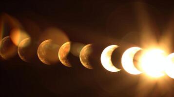 A timelapse photo of the moons shadow gradually moving across the suns surface during a partial solar eclipse showcasing the moons orbit