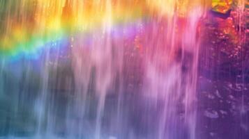 An explosion of colors as a vibrant rainbow appears over a waterfall creating a mesmerizing visual display photo