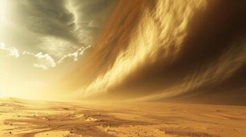 A thick curtain of sand surges forward blurring the boundaries between the sky and the earth photo