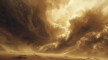 The unrelenting sandstorm charges across the desert swallowing everything in its path with an unrelenting fury photo
