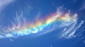 The sky appears to be on fire as a radiant fire rainbow makes its mark amidst a backdrop of wispy clouds photo