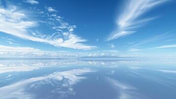 A mesmerizing view of the infinite sky and its reflections on the smooth surface of Salar de Uyuni photo