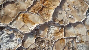 The intricate patterns formed by the salt crystals resemble a giant mosaic adding a touch of art to the barren landscape photo