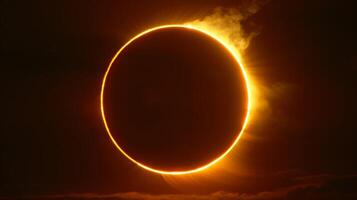 The bright and fiery ring of the sun during a partial Ring of Fire solar eclipse photo