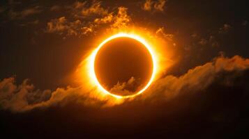 The path of totality during a Ring of Fire solar eclipse showing the areas where the full ring effect can be seen photo