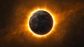 A view from space of the iconic Ring of Fire solar eclipse with the moon perfectly aligned in front of the sun photo