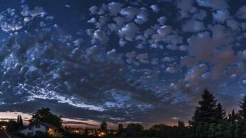 A mysterious and enchanting view of the night shining clouds hinting at the secrets of the evening sky photo
