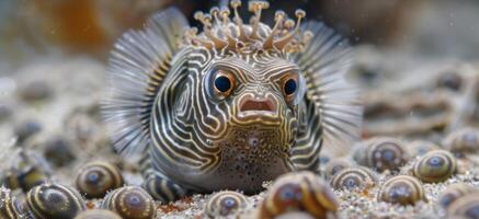 The muddy ocean floor transformed into a canvas of interlocking circles and swirls by male pufferfish photo