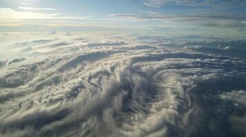The mesmerizing sight of swirling clouds and mist evidence of the powerful atmospheric river passing through photo