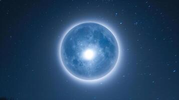 A hazy blue moon with a brilliant halo of shimmering circles creating a mystical sight in the night sky photo