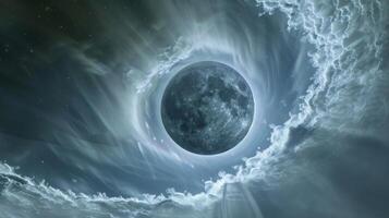 The moons halo seems to expand and contract as the clouds drift by creating a dynamic and everchanging display photo