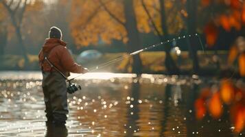 A fisherman casting his line into the canal hoping to catch some dinner photo