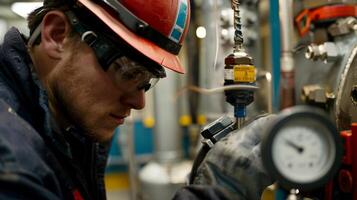 The team takes multiple readings noting pressure levels flow rates and other critical data photo