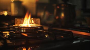 The soft hum of a gas stove is accompanied by the glowing warmth of the flame photo