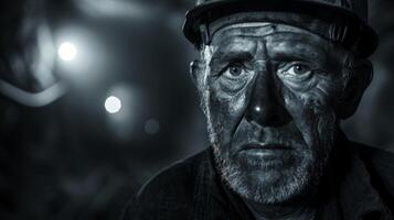 Despite the tough and challenging work the coal miner presses on his headlamp a vital tool in this hazardous environment photo