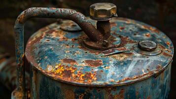 The oil cans spout is bent and dented evidence of years of hard labor and use photo