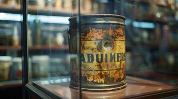 Housed in a glass case in a museum the oil can is a reminder of the ingenuity of past generations photo
