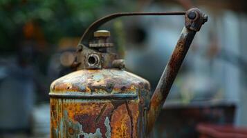 The handle of the oil can is worn smooth from years of use a testament to its lasting durability photo