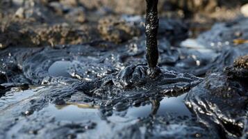 Thick black residue is left behind as the gasoline is extracted and it is then processed further to create other petroleum products photo