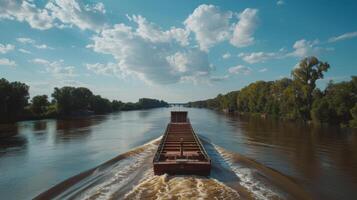 A timelapse of the barges journey showcasing its slow but steady movement through the river photo