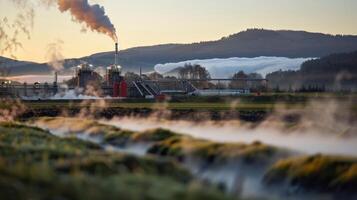 The peaceful landscape is transformed into a hub of renewable energy production thanks to the efforts of geothermal drilling operations photo