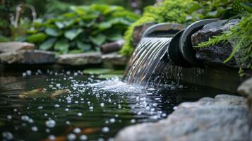 A closeup shot of the intricate filtration system that cleans the water before releasing it into the pond photo
