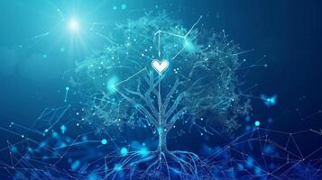 A tree with many branches each representing a different healthcare facility all linked together by a web of roots denoting the integration of patient data across multiple locations photo