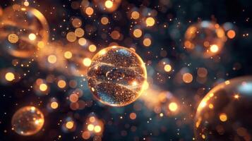 A of glowing orbs floating in space each representing a different countrys population and changing in size to reflect birth and death rates photo