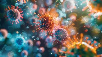 A moving kaleidoscope of colors and shapes representing global health data and disease outbreaks in different regions photo