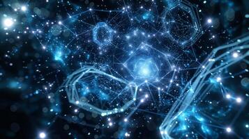 A virtual galaxy with each hexagon representing a different star and the data flow mirroring the movement and interconnectivity of the stars within the network photo