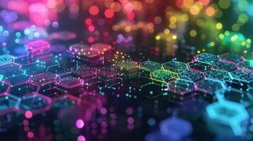 A sea of colorful hexagons with each one representing a different branch or sector of the network all working together to create a seamless and efficient flow of data photo