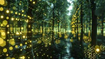 A digital forest filled with sparkling hexagons reflecting the immense growth and reach of the Hexabyte Network photo
