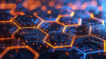 A digital maze of interconnected hexagons highlighting the complexity of data flow within the network photo