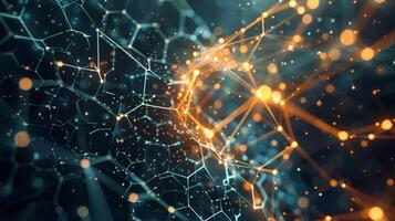 A pulsing hexagon at the center of a virtual universe sending out endless streams of hexabytes to constantly update and connect all nodes within the network photo