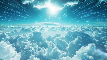 The sky above filled with fluffy clouds of ones and zeros bringing the promise of endless information photo