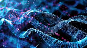 A network of data streams and DNA strands demonstrating the versatility and interconnectedness of DNA data storage photo